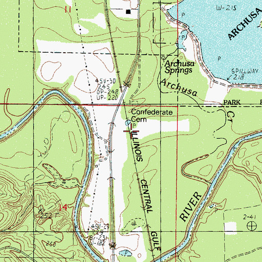 Topographic Map of Archusa Creek Water Park Lake Dam, MS