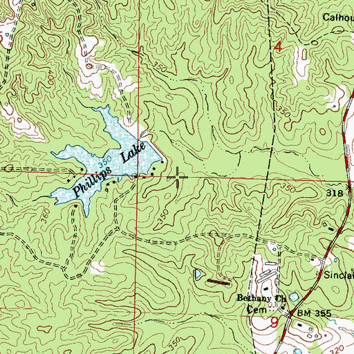 Topographic Map of John Phillips Lake Dam, MS