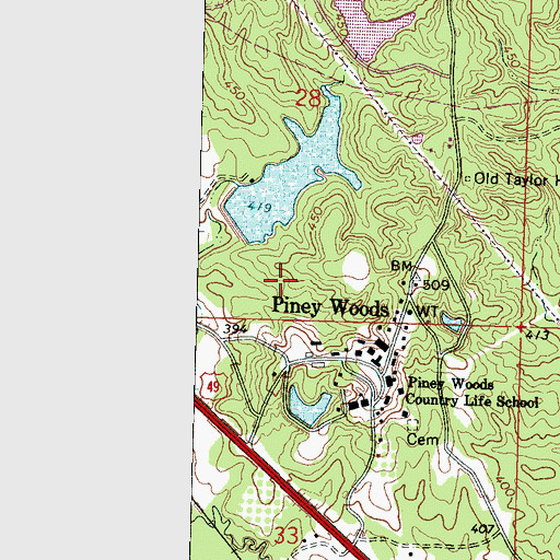 Topographic Map of Piney Woods Lake Dam, MS