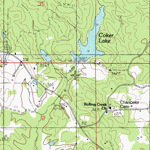 Topographic Map of Coker Lake Dam, MS