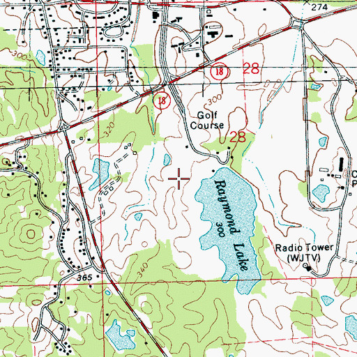 Topographic Map of Raymond Lake Dam, MS
