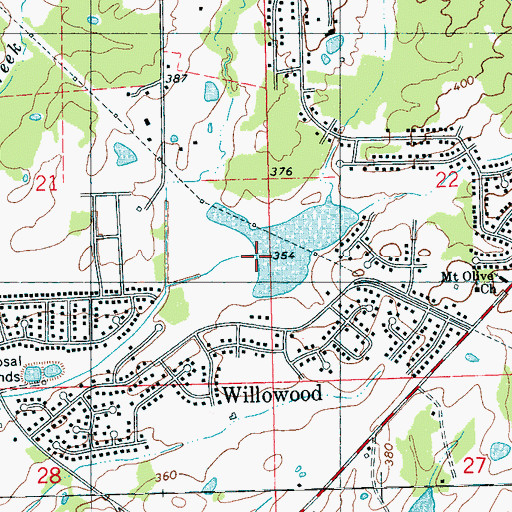 Topographic Map of Willowwood Subdivision Lake Dam, MS