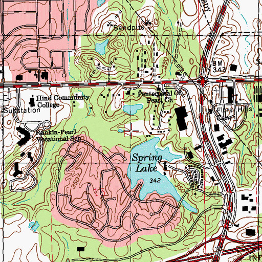Topographic Map of Spring Lake Dam, MS