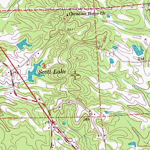 Topographic Map of Scott Lake Dam, MS