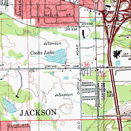 Topographic Map of Cooks Lake Dam, MS