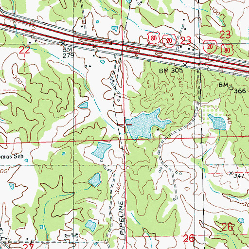 Topographic Map of Warwick Lake Dam, MS