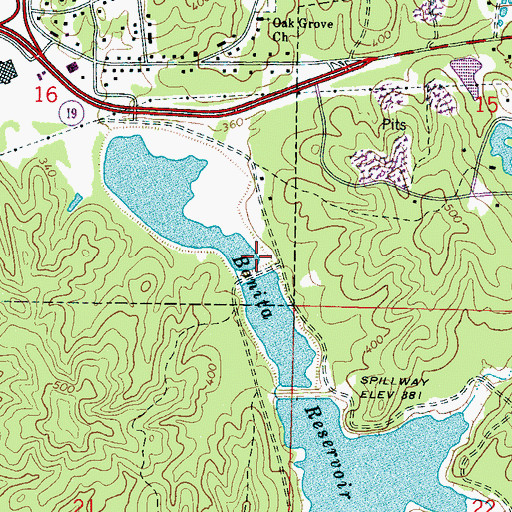 Topographic Map of Bonita Reservoir Number 1 Dam, MS