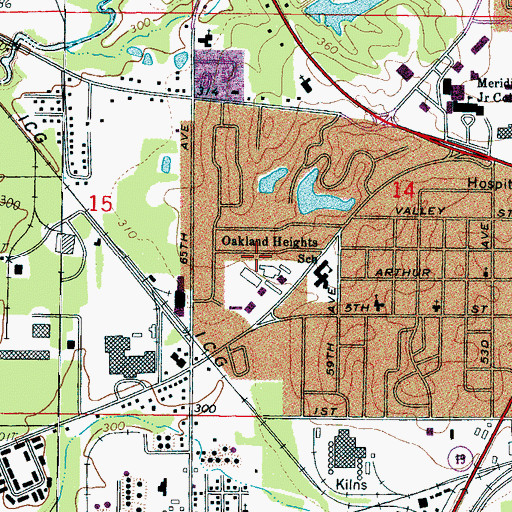 Topographic Map of Oakland Heights Lake Dam, MS