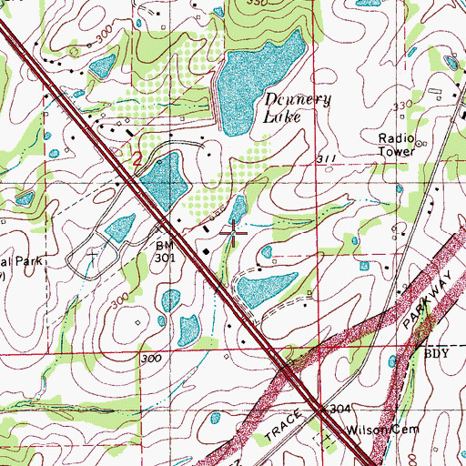 Topographic Map of Dennery Pond Dam, MS
