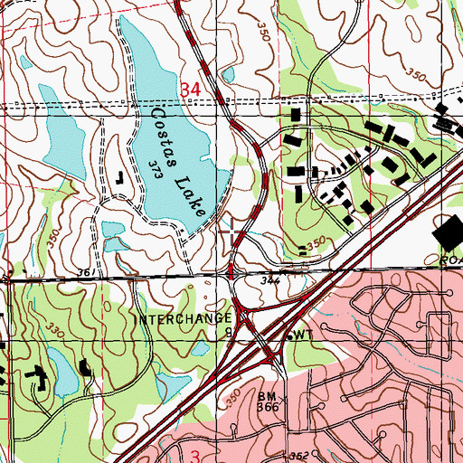 Topographic Map of Costas Lake Dam, MS
