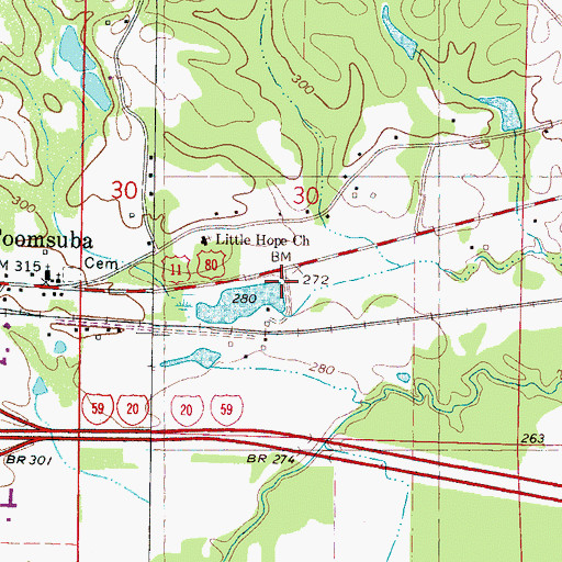 Topographic Map of Buddy Webb Pond Dam, MS