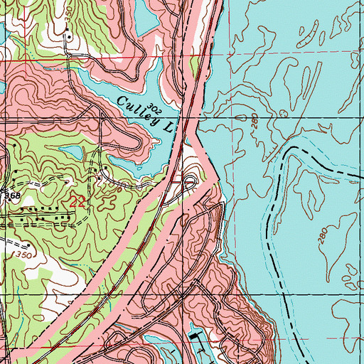 Topographic Map of Natchez Trace Village Lake Dam, MS
