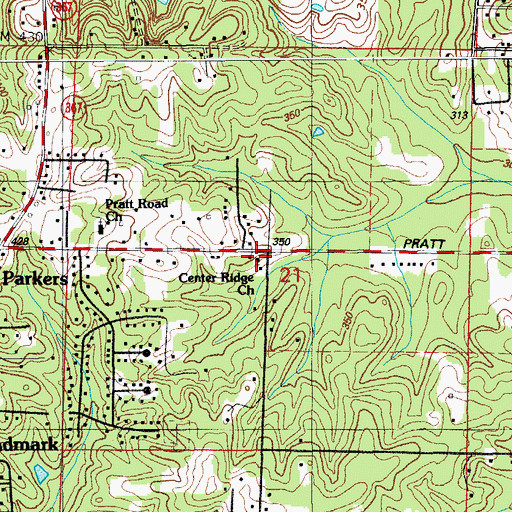 Topographic Map of Center Ridge Church, AR