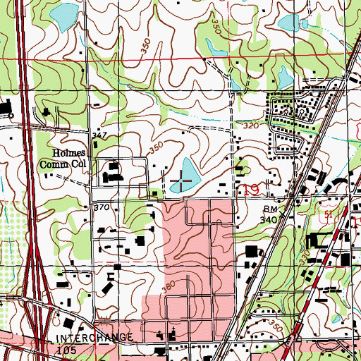 Topographic Map of Ridgeland City Lake Dam, MS