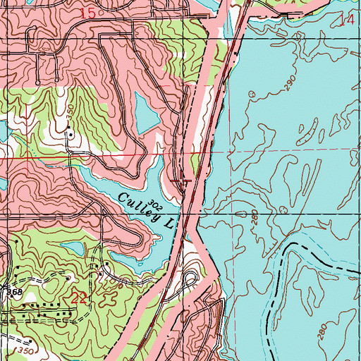 Topographic Map of Natchez Trace Village Dam, MS
