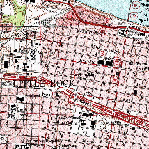 Topographic Map of Little Rock Fire Department, AR