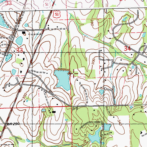 Topographic Map of Yerger Lake Dam, MS