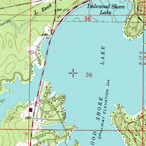 Topographic Map of Dalewood Shores Lake Dam, MS