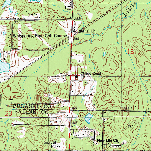 Topographic Map of Chicot Road Baptist Church, AR