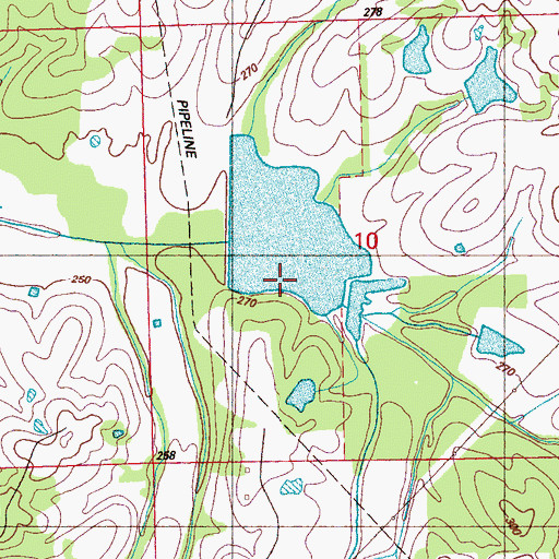 Topographic Map of Persimmon-Burnt Corn Watershed Five Dam, MS