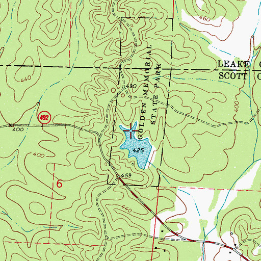Topographic Map of Golden Memorial State Park Dam, MS