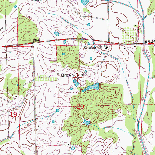 Topographic Map of Vaughn Lake Dam, MS