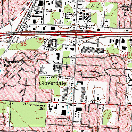 Topographic Map of Cloverdale Assembly of God Church, AR