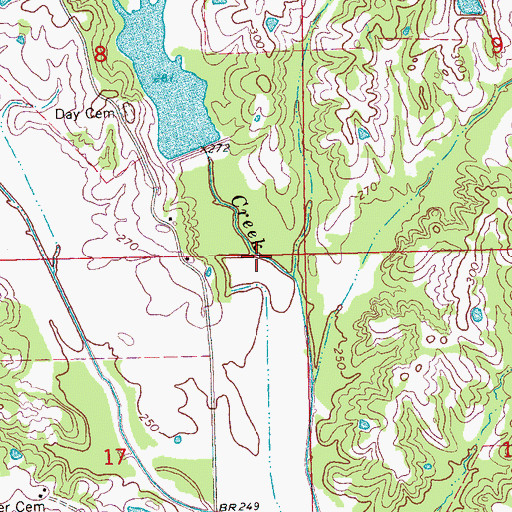 Topographic Map of Ellison Creek Watershed Structure 7 Dam, MS
