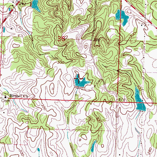 Topographic Map of Frank Cauthen Lake Dam, MS