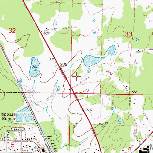 Topographic Map of Odessa Briggs Pond Dam, MS