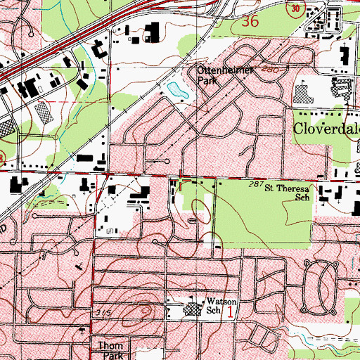 Topographic Map of Cloverdale Plaza Shopping Center, AR