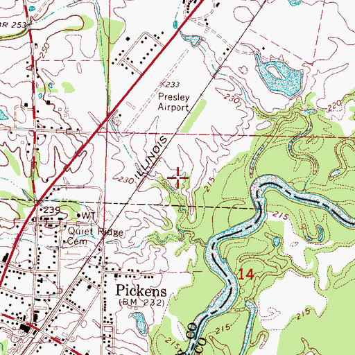 Topographic Map of Pickens Sewage Lagoon Dam, MS