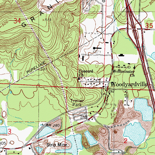Topographic Map of Concord Church, AR