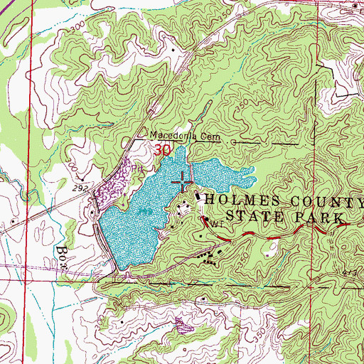 Topographic Map of Holmes County Lake Dam, MS