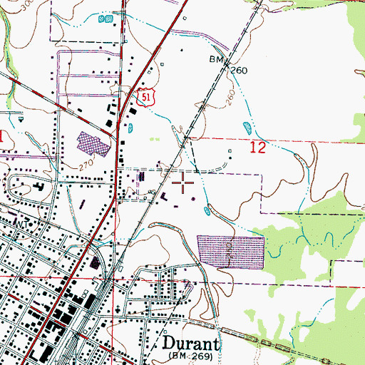 Topographic Map of Durant Lagoon Dam, MS