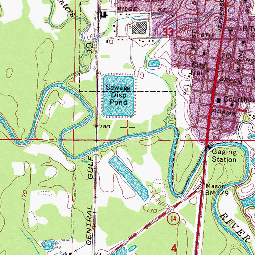 Topographic Map of Macon Lagoon Dam, MS