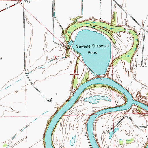 Topographic Map of Indianola Sewage Lagoon Dam, MS