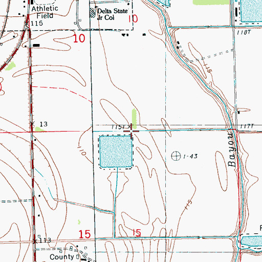 Topographic Map of Moorhead Lagoon Dam, MS
