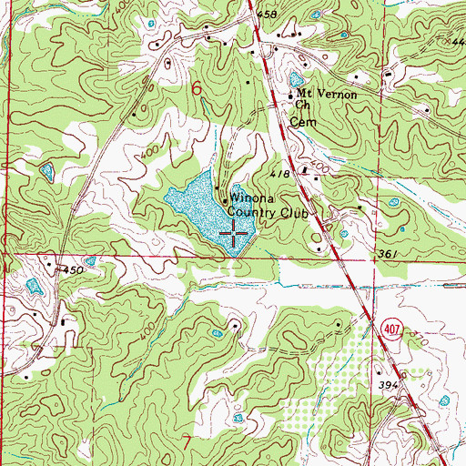 Topographic Map of Winona Country Club Dam, MS