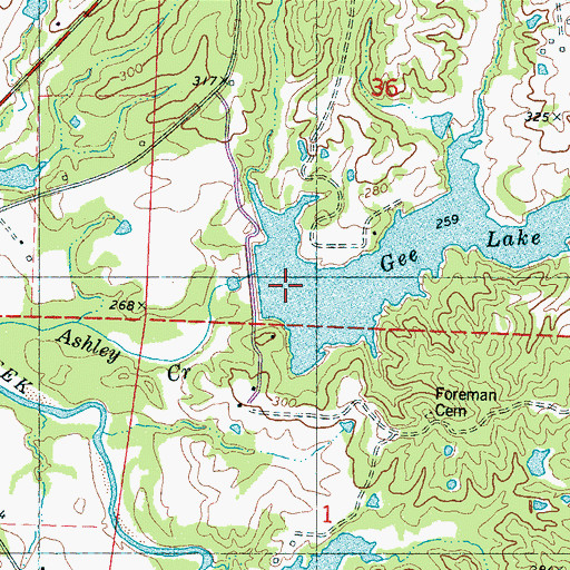 Topographic Map of Pelucia Watershed Y-33a-1 Dam, MS