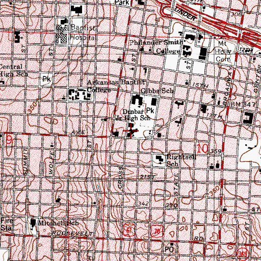 Topographic Map of Dunbar Senior High School (historical), AR