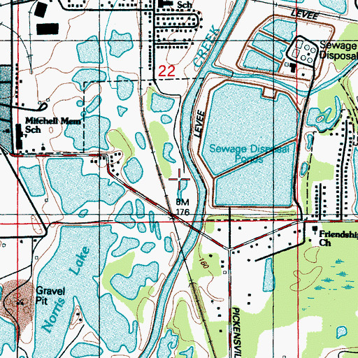 Topographic Map of Columbus Sewage Lagoon Dam, MS