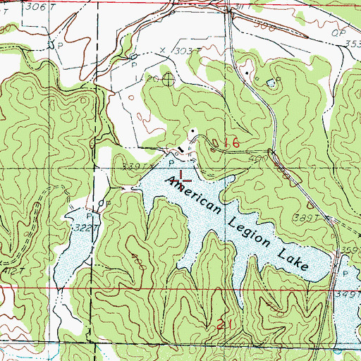 Topographic Map of American Legion Lake Dam, MS