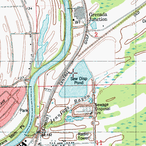 Topographic Map of Greenwood Sewage Lagoon Dam, MS