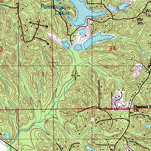 Topographic Map of Pennington Lake Dam, MS