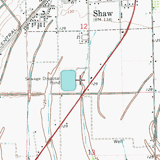 Topographic Map of Shaw Sewage Lagoon Dam, MS