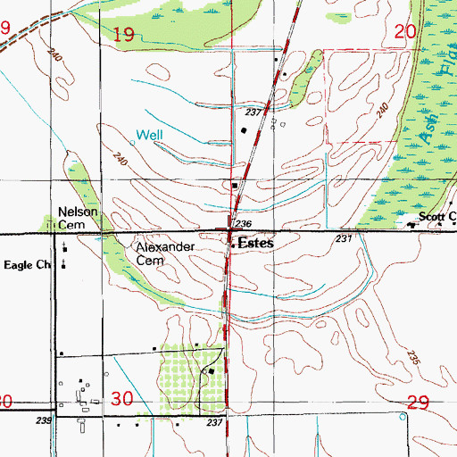 Topographic Map of Estes, AR