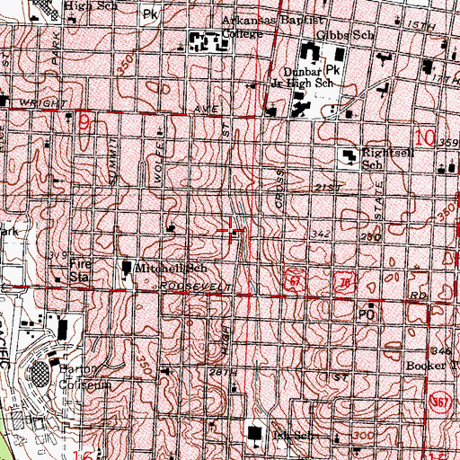 Topographic Map of Evangelist Temple Church of God in Christ, AR