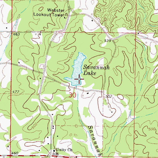 Topographic Map of Savannah Lake Dam, MS