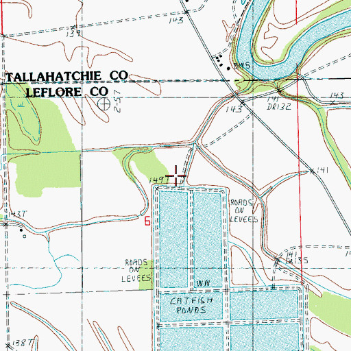 Topographic Map of Catfish Hatchery Ponds Dam, MS